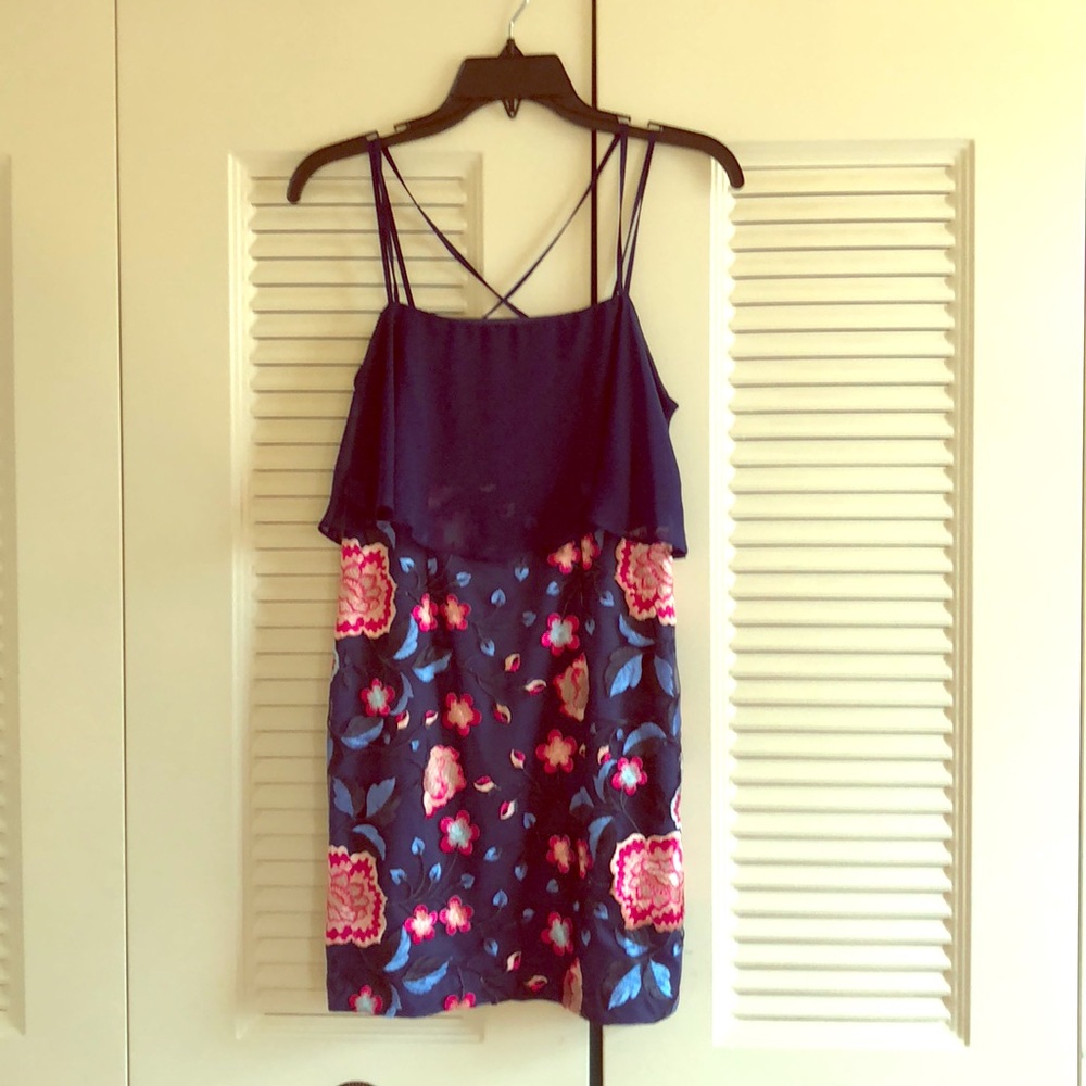 Navy flowered above the knee dress